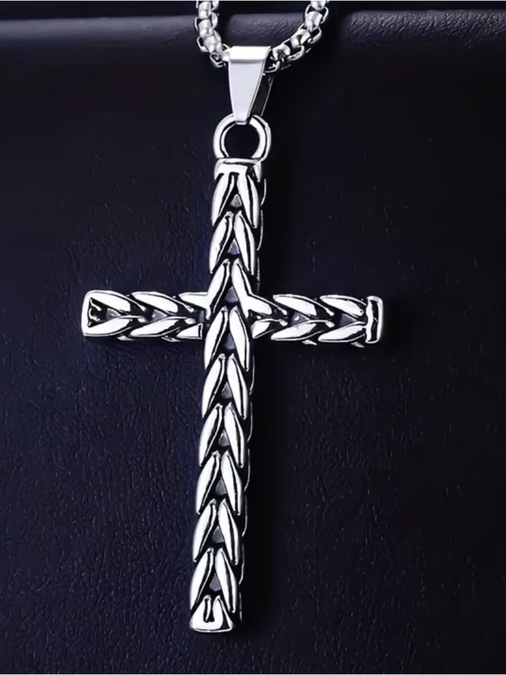 Braided Cross Pendant Necklace - Silver Tone